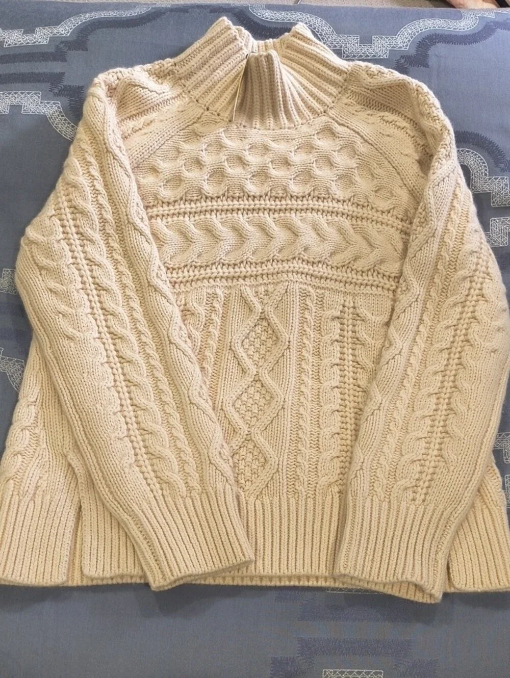 Banana Republic Merino-Cotton Aran Fisherman Cable-Knit Sweater